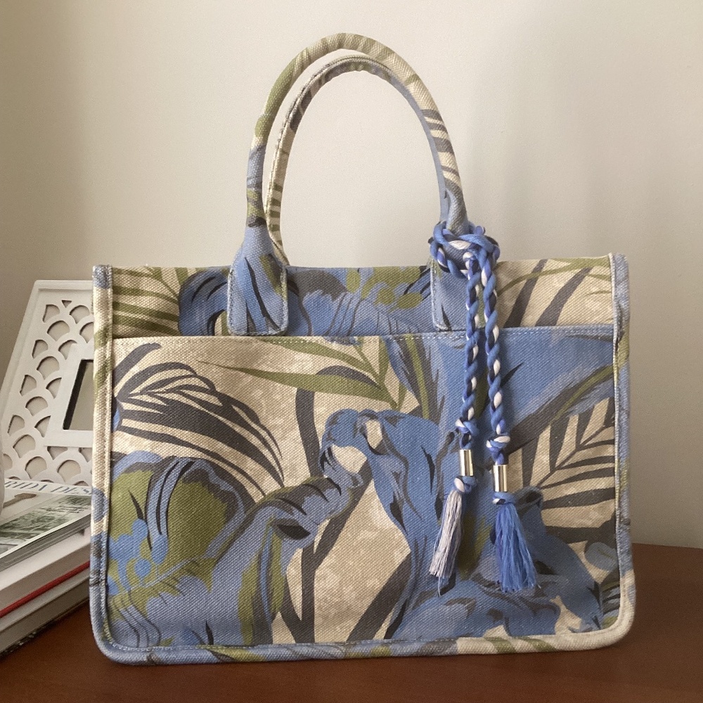 Vince Camuto Canvas Tote Blue and Beige